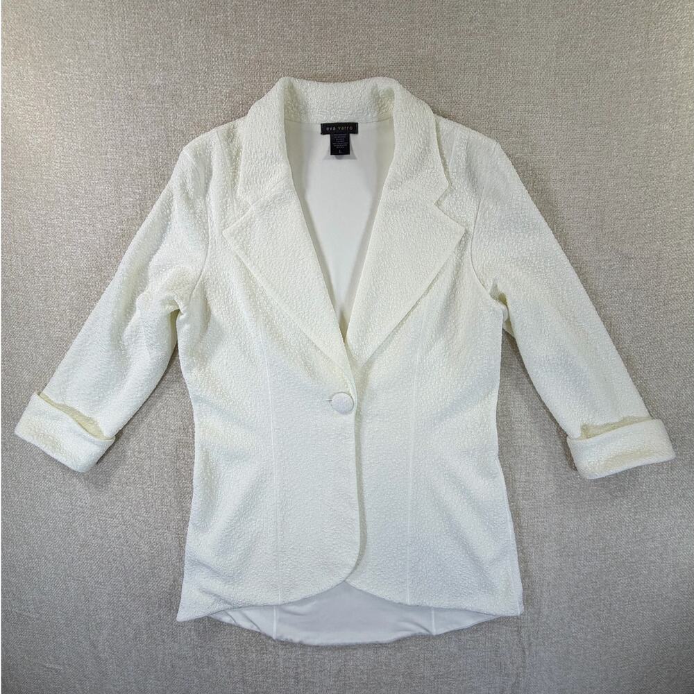 Eva Varro Women L White Textured 3/4 Sleeve Minimalist Cardigan Blazer